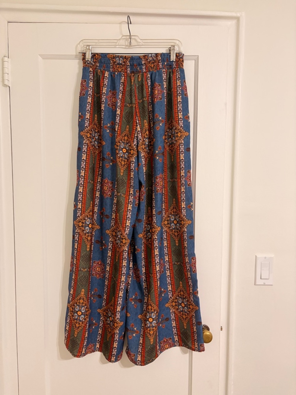 Three Bird Nest Blue Smocked Waist Maxi Skirt with Rust & Brown Print - Picture 5 of 6